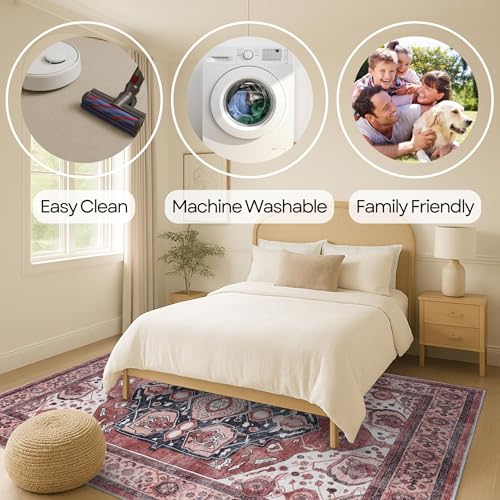 Fame Rugs Turkish Rug. Washable Vintage Oriental Antique Inspired Traditional Doormat Small Modern Area Rugs Luxury Entryway Entry Bedroom Bathroom Kitchen (404RR, 2' x 3') - color: 404rr, size: 2' x 3' (Rectangular)