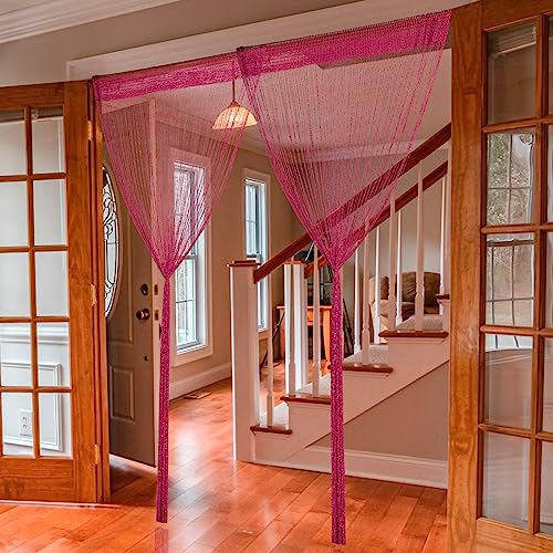 2 Pack 39 x 79 Inch Beaded Curtain String Door Curtains, Hippie Room Decor Beaded Curtains for Doorway, Closet Curtains, Room Divider Privacy Decor, Boho Home Decoration for Bedroom, Party, Rose Red - color: Rose Red