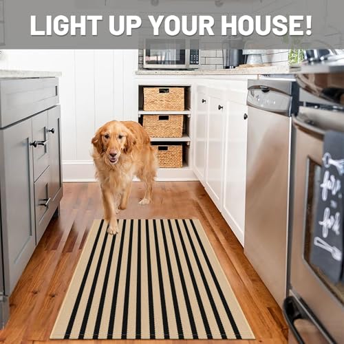 IOHOUZE Striped Area Rug 2.3'x3.6' Front Door Rugs Small Washable Area Rug for Front Porch, Spring Summer Welcome Door Mats Outdoor Indoor, Doormat for Entryway Porch Entrance, Tan/Black - color: Tan/Black Stripe, size: 2'4" x 3'8" (Rectangular)