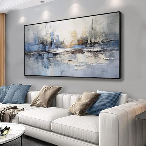 Abstract Wall Art Wall Decor Blue and Gray White Modern Canvas Art Print Abstract Artwork Framed Pictures for Living Room Bedroom Bathroom Office Home Decor Can Be Hung Directly 20"x 40" - color: Blue, size: 40"L x 20"W