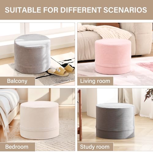 LITA Round Stuffed Pouf Ottoman, Velvet Poufs with High-Density Foam Filling and Washable Cover, Furry and Fluffy Bean Bag Foot Stools Ottoman for Living Room, Bedroom, Office, Beige - color: Velvet Beige
