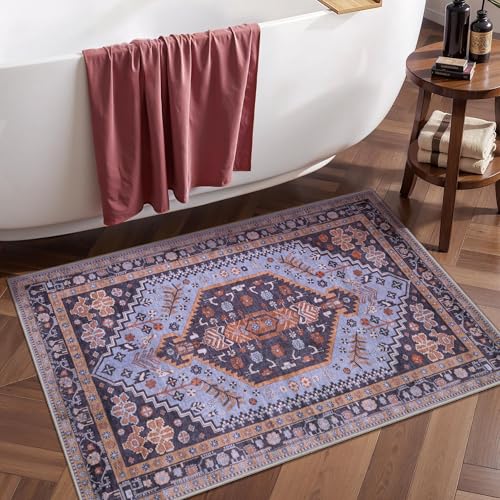 Ciicool Small Area Rug, 2x3ft Boho Rug, Ultra Soft Entry Rugs for Entryway, Non-Slip Washable Rugs Oriental Low-Pile Indoor Mat Floor Carpet for Entrance Bedroom Kitchen Bathroom Foyer Decor - color: Purple/Multi, size: 2' X 3' (Rectangular)