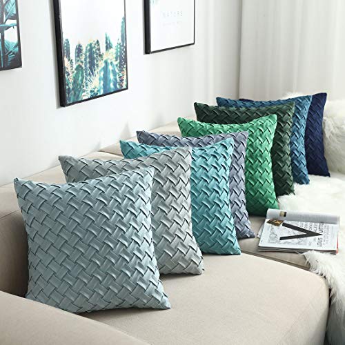 vctops Boho Basket Weave Pattern Decorative Throw Pillow Cover Super Soft Suede Solid Square Accent Cushion Case for Couch Sofa Car (Mo Blue,18"x18") - color: Mo Blue, size: 18" x 18" (Pack of 1)