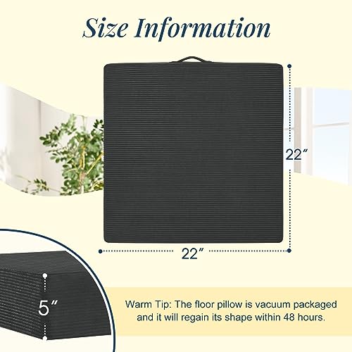 Wellsin Solid Square Floor Pillows for Adults Kids - Large Meditation Floor Pillow Seating Cushion with Thick Foam & Washable Velvet Cover, 1 Pack, 22x22x5 Inch, Gray - color: Grey, size: 1 Pack (22"x22")