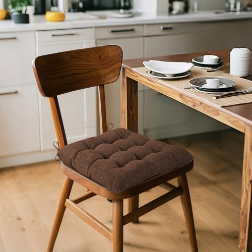 ELFJOY 4 Pack Chair Cushions for Dining Chairs Chair Pads Cushion for Kitchen Office Tufted Textured Square Seat Cushion with Ties (16" Dark Coffee) - color: Dark Coffee