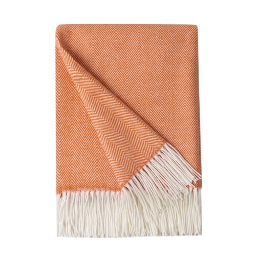 BOURINA Decorative Herringbone Faux Cashmere Fringe Throw Blanket Lightweight Soft Cozy for Bed or Sofa Farmhouse Outdoor Throw Blankets, 50" x 60" Orange - color: Orange, size: 50"x60"