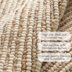 FRELISH DECOR Area Rug 9x12 feet - Premium Wool and Jute Blend Handwoven Rugs - Natural Fiber Chunky Stripe Rugs for Living Room, Bedroom, Hallways, Dining Area: Natural Ivory - size: 9' x 12' (Rectangular)