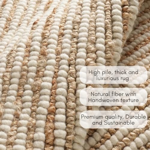 FRELISH DECOR Runner Rug, 2.5x8 Feet - Premium Wool & Jute Blend Handwoven Rug - Natural Fiber Chunky Stripe Design for Hallway, Entryway, Bedroom, and Dining Area: Natural Ivory - size: 2.5' x 8' (﻿Rectangular)