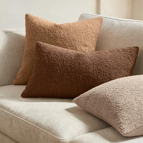 MIULEE 18x18 Inch Decorative Pillow Covers for Couch Bed Set of 2 Textured Boucle Neutral Throw Pillow Covers Chestnut Brown Accent Solid Vintage Pillowcases Sofa Living Room Home Decor - color: Chestnut Brown, size: 18" x 18" (Pack of 2)