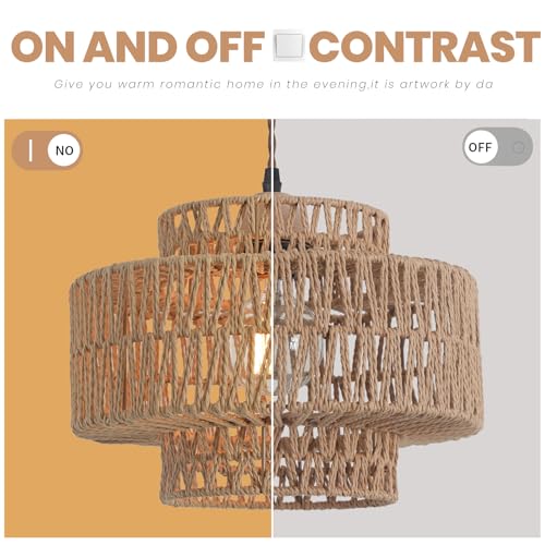 Boho Rattan Lamp Shades for Pendant Light Chandelier Floor Lamps Replacement,Rustic 3-Tier Drum Lamp Shade with Hand-Woven Rattan for Living Room Kitchen Dining Room Office Hotel. - size: style B