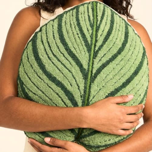 Green Philosophy Co. Tufted Calathea Orbifolia Leaf Pillow - Green Leaf Throw Pillow for Couch or Bed, Soft Botanical Themed Decorative Pillow, Cute Plant Pillow for Home Decor - color: Light Green