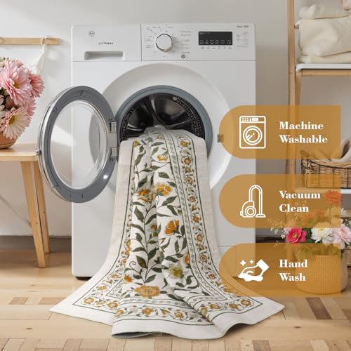 Collive Washable Kitchen Rugs, Spring Floral 2 x 3 Small Entryway Rug Modern Soft Bedroom Carpets, Yellow Vintage Boho Throw Mats Non Slip Stain Resistant Bathroom Carpet for Door Mat, Kids Room - color: Yellow, size: 2' x 3'