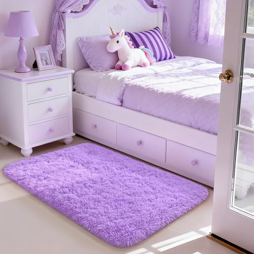 Merelax Fluffy Rug Shaggy Area Rug, Purple 2x3 Small Rugs for Bedroom, Mini Fuzzy Plush Kids Bedside Rug, Soft Non-Slip Entryway Throw Rugs Shag Catpet for Living Room Nursery Room Home Decor - color: Purple, size: 2' x 3' (Rectangular)
