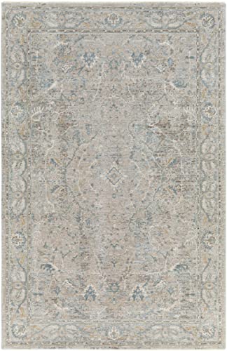 Hauteloom Claridge Living Room, Bedroom Area Rug - Medallion Floral Border Distressed Faded - Traditional Oriental Transitional Turkish - Beige, Taupe, Medium Gray, Gray, Cream - 2' x 2'11" - color: Beige, Taupe, Medium Gray / Glengarry, size: 1'11" x 2'1