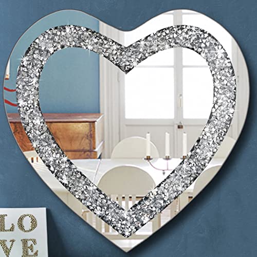DMDFIRST Crystal Crush Diamond Heart Shaped Silver Mirror for Wall Decoration Wall Hang Frameless Mirror Acrylic Diamond Décor, 24x24 inch - size: 24"L x 24"W