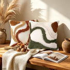 Booson Set of 2 Boho Decorative Throw Pillow Covers 18x18 Inch Tufting Couch Square Mid Century Textured Pillowcases Modern Cushion for Bedroom Sofa Farmhouse Decor
