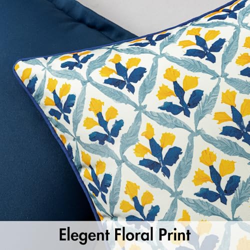MIULEE Pack of 2 Decorative Outdoor Waterproof Throw Pillow Covers Flower Print Chic Boho Accent Pillow Covers for Square Garden Patio Cushion 18x18 Inch, Light Yellow Blue - color: Light Yellow Blue, size: 18" x 18" (Pack of 2)
