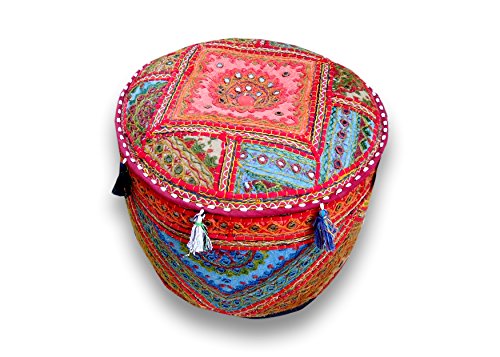 The Harry Creations Decorative Patchwork Comfortable Indian Ottoman Ethnic Cotton Cushion Bean Bag Designs Floor Embroidered Pouf Cover (Alteration-Mirror, 18"x13") - color: Alteration-mirror, size: 18"x13"
