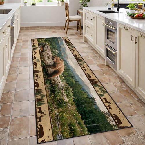Bear Runner Rug 2x7, Lodge Cabin Bear Runner Rugs, Woodland Wild Animal Rug for Entryway, Non-Slip Machine Washable Farmhouse Carpet - color: Bear, size: 2' X 7'(runner)