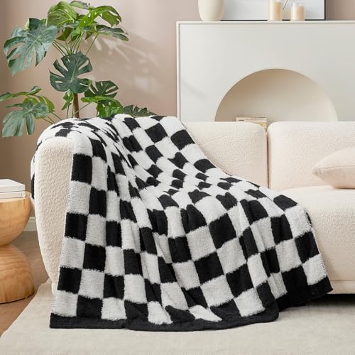Snuggle Sac Faux Fur Throw Blanket for Couch,Black Checker Blanket, Cozy Soft Warm Blankets for Sofa, Bedroom, Living Room, Black Checker,50x60 inches - color: Black White, size: Throw(50"x60")