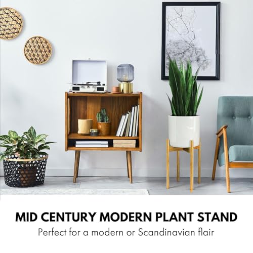 Fox & Fern Adjustable Tall Plant Stand Indoor — 8 to 12 Inch Mid Century Bamboo Plant Stand with Adjustable Width - Plug In Design - Easy to Assemble - Two Heights - For 8, 9, 10, 11 & 12 In Pots - color: Bamboo, size: 8 - 12 Inch - Adjustable