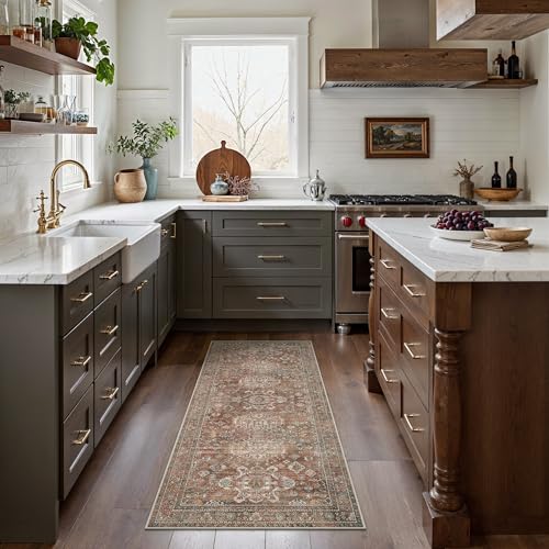 Bavni 2x5 Rug Runner, Washable Runner Rug Non Slip, Vintage Ultra Thin Low Pile Hallway Runner Rug for Kitchen Entryway Bedroom, Brick - color: Brick, size: 2' x 5' (Rectangular)