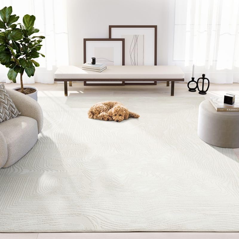 Abani Zen 2' x 3' Cream Rug – Neutral Layered Wavy Borders Pattern, Small Soft Accent Rug for Entryway & Bedroom, Durable & Easy to Clean - size: 2' x 3'