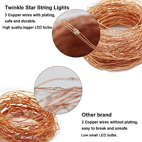 Twinkle Star 200 LED 66 FT Copper Fairy String Lights 8 Modes LED, USB Powered with Remote Control for Christmas Tree Wedding Party Home Decoration, Warm White - color: Warm White, size: 66ft