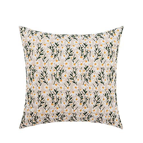 vctops Boho Floral Embroidery Decorative Throw Pillow Cover Daisy Embroidered Linen Cushion Cover for Couch Sofa Bed (Daisy,18"x18") - color: Daisy, size: 18" x 18" (Pack of 1)