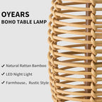 OYEARS 28" Table Lamps Set of 2 with Dual Night Lights, Bedside Lamps for Bedroom, Boho Lamp for Living Room, Rattan Table Lamp with Linen Shade, Farmhouse Lamp with Wood Grain Finish (Bulb Included) - color: Antique Brown