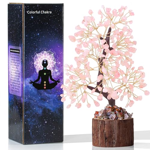 MAIBAOTA Pink Office Home Decor for Positive Energy Pink Tree Rose Quartz Crystals Tree of LifeFeng Shui Decor Money Bonsai Trees for Meditation - color: Pink