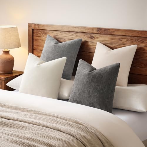 Pack of 4 Throw Pillow Covers 18x18 Inch Chenille Textured Neutral Grey Soft Pillow Covers Solid Decorative Farmhouse Cushion Covers Home Boho Decor for Couch Sofa Bed Living Room - color: Neutral Grey, size: 18" x 18" (Pack of 4)
