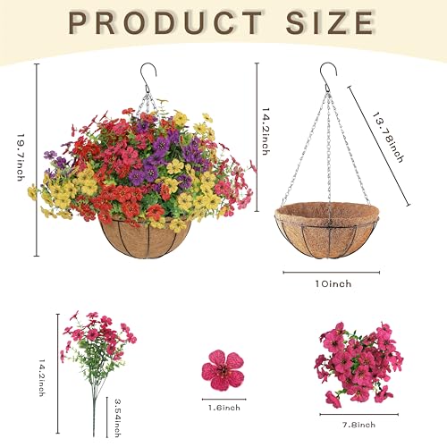 Senjie 12 Bundles Artificial Hanging Flowers with Basket for Outdoor Decor, UV Resistant Faux Flowers Fake Hanging Planter for Porch Patio Balcony - color: Mix 4 Color