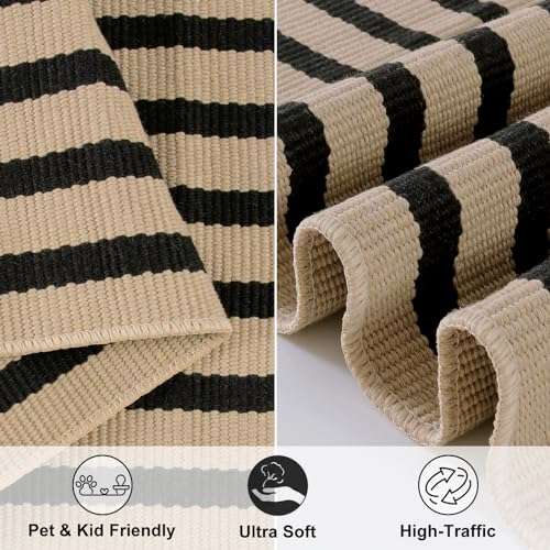 LEEVAN Black and White Front Door Rug 2.3x3.6, Striped Outdoor Rug Washable Welcome Layered Door Mats, Woven Front Porch Decor Indoor Entrancet Dooramts - color: Black and Tan, size: 2'4" x 3'7" (Rectangular)