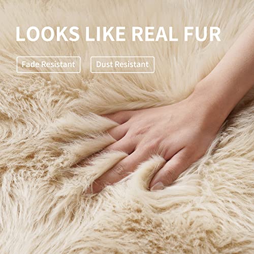 Beige Fluffy Rug for Bedroom, 2'X6' Faux Fur Rug for Runner, Soft Shag Rug for Sofa Couch Cushion, Cozy Shaggy Fuzzy Plush Floor Carpet for Nursery, Cute Bedside Dorm Home Decor Rectangle - color: Beige, size: 6' x 2' (Rectangular)