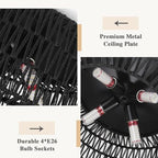 Rattan Light Fixtures Ceiling Mount,4-Lights Boho Flush Mount Ceiling Light with Hand-Woven Shade, 18''Rattan Farmhouse Chandelier for Hallway Bedroom Kitchen Farmhouse Foyer Entryway (Black) - color: Black, size: Large