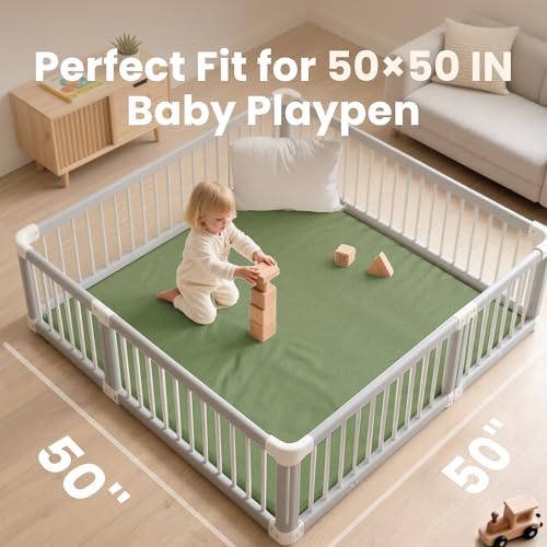Huloo Sleep Baby Play Mat 50x50 Inches, 1.3" Thick Padded Waterproof Floor Cushion & Playpen Mat with Vegan Leather, Non-Slip & Non-Toxic Nursery Rug for Infants, Toddlers & Kids(Green) - color: Green, size: 50"×50"×1.3"