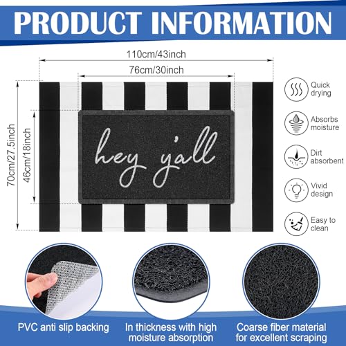 Geelin 2 Pcs 30'' x 18'' Doormat 43'' x 27.5'' Black and White Layered Rug for Front Door Mat Outside Entrance Welcome Door Mats for Indoor Outdoor Entryway Porch Decor (Stripe Hey Y'all) - style: Stripe Hey Y'all