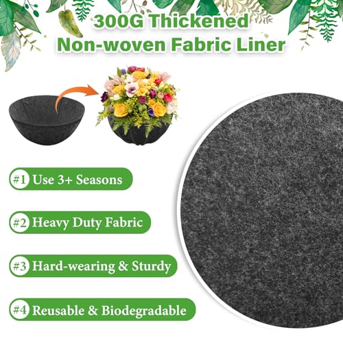 Riare 8 Pack 16 Inch Round Fabric Planter Basket Liner- Hanging Basket Liners Replacement Coco Fiber Liner Alternative for Hanging Basket Flowers (Prevent Birds from Nesting) - size: 16inch