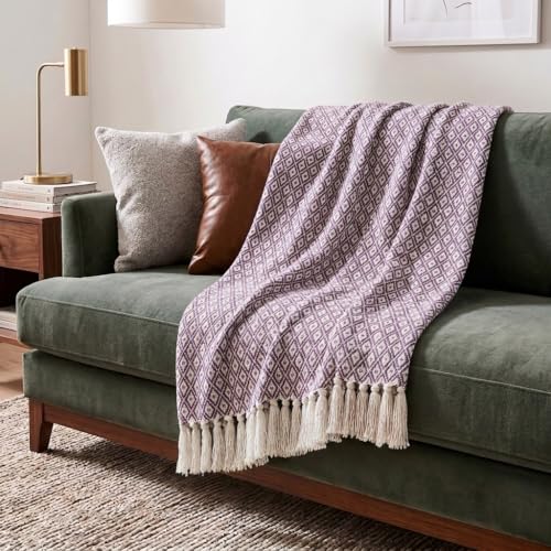 Americanflat 50x60 Throw Blanket - Soft and Breathable Cotton Throw Blanket for Couch, Bed, Chair - Decorative Blankets Perfect for Home, Office, or Outdoor Use - Purple and White Mini Diamond - color: Omala Eggplant and White Mini Diamond