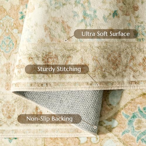 jinchan Spring Floral 2x3 Rug for Entryway - Distressed Washable Area Rug Low Pile Soft Small Non Slip Indoor Door mat Accent for Entrance Kitchen Bathroom Bedroom (2x3ft, Yellow Green/Teal) - color: Floral Yellow Green/Teal, size: 2' x 3' (Rectangular)