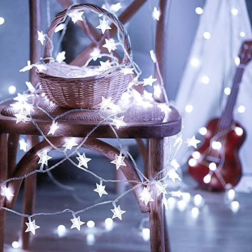 HEYFUNi White Star String Lights, 33FT 100 LED Plug in with Timer | 8 modes, dimmable white glow, 6H on/18H off timer, waterproof star lights for Christmas tree, garden, wedding, party decor - color: White, size: 100 LED-Plug