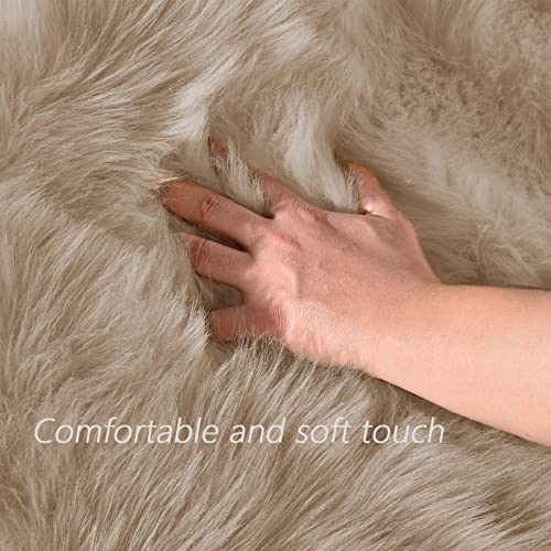 Latepis 2x3 Brown Beige Small Faux Fur Rug Fluffy Furry Rugs Throw Rug Washable Shag Plush Soft Rugs for Living Room Bedroom and Dorm - color: Beige, size: 2' x 3' (Rectangular)