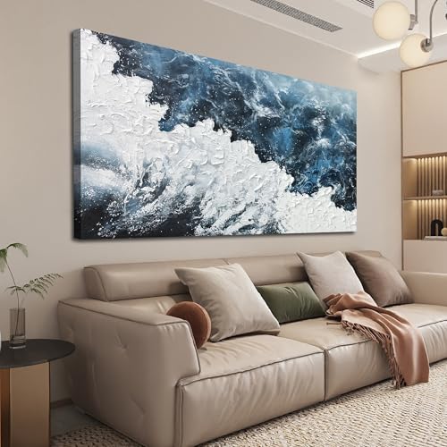 Canvas Wall Art Decor Abstract Canvas Wall Pictures for Living Room Large Blue White Wall Art Prints Beach Wave Artwork for Walls Coastal Modern Wall Art Decorations Home Office Wall Art Decor 20" X 40" - color: XY-01B, size: 40"L x 20"W