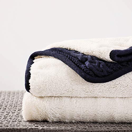 Longhui bedding Acrylic Cable Knit Sherpa Throw Blanket - Thick, Soft, Big, Cozy Navy Knitted Fleece Blankets for Couch, Sofa, Bed - Large 50 x 63 Inches Navy Blue Coverlet All Season - color: Navy, size: 50" x 63", Standard