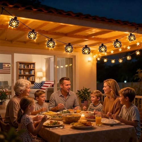 Vigdur Lantern String Lights, Star String Lights Plug in with 10 Clear G40 Bulbs and Star Plastic Lamp Shades, Connectable Moroccan Decoration Light for Home Holiday Party Decorations(9.84FT) - color: Star Lantern