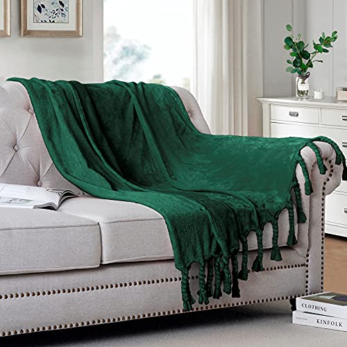 Homiest Fleece Throw Blanket with Fringe, Soft & Cozy Flannel Emerald Green Blanket, Lightweight Decorative Blanket for Sofa Bed Chair All Season (Forest Green, 50 x 60 Inch) - color: Forest Green