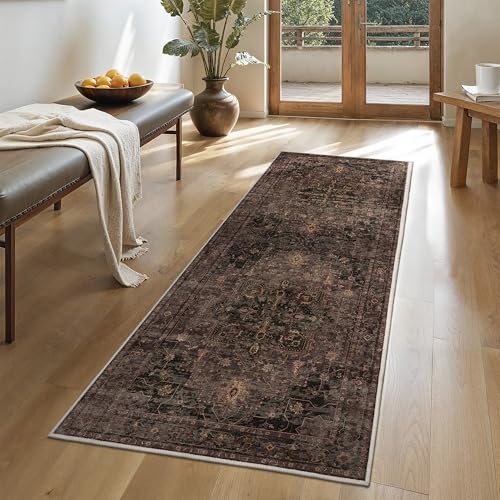GENIMO Area Rug 2x3 Doormat, Machine Washable Rugs Low Pile, Small Retro Entryway Mat for Entrance, Hallway, Kitchen and Corridor, Charcoal Brown - color: Area Charcoal Brown, size: 2' x 3' (Rectangular)