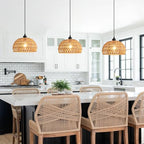 Rattan Pendant Light, 11" Boho Dome Dining Room Chandelier, Brown Woven Kitchen Pendant Lighting over Island, Coastal Wicker Light Pendant Hanging Light Fixture for Nursery Entryway Bedroom, E26 Base - color: 11" Brown
