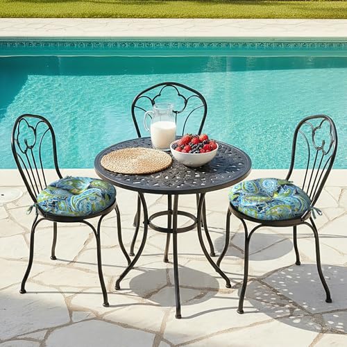 LVTXIII Outdoor Bistro Chair Cushions, 15"x15"x4" Round Patio Chair Cushions, All Weather Tufted Seat Cushions for Patio Furniture Use, Set of 2, Paisley Lapis Green - color: Paisley Lapis Green